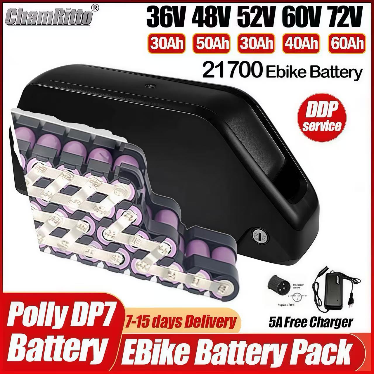 72V 50Ah 21700 Lithium Battery - Bateria do roweru elektrycznego Hailong 36V